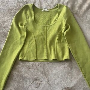 Green Long Sleeve Crop Top